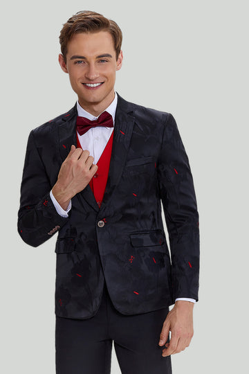 Blazer à revers noir cranté à poitrine unique